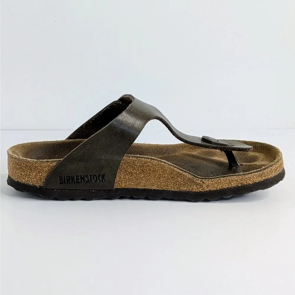 Birkenstock Gizeh Sandals 37 Brown Metallic Thong Flat Cork Footbed 6-6.5